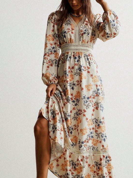 Dresses & Skirts - Boho floral print long sleeve maxi dress